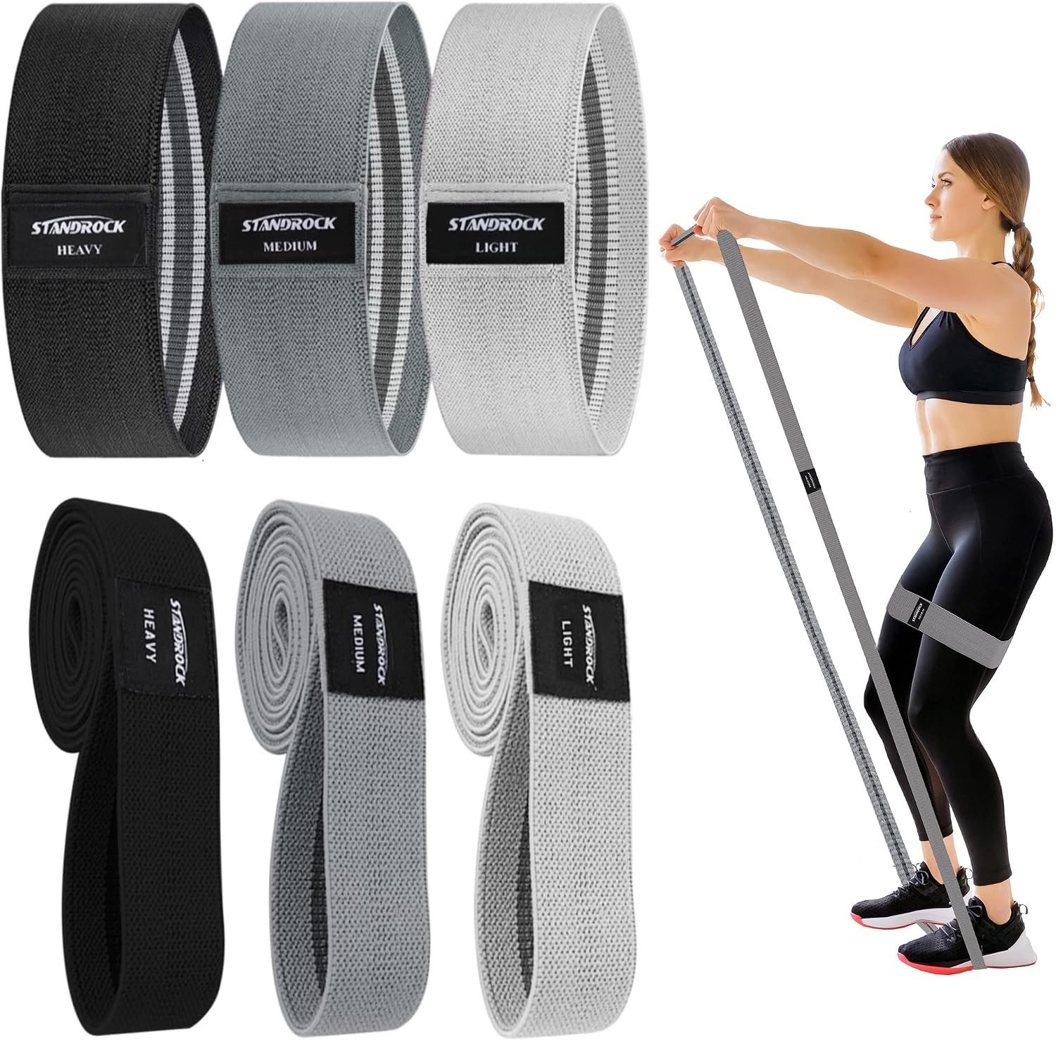 STANDROCK Fabric Resistance Bands for Working Out, 3 and 4 Levels Booty Bands Long Resistance Bands for Women and Men | Elastic Bands for Exercise Bands Resistance Workout Bands Resistance