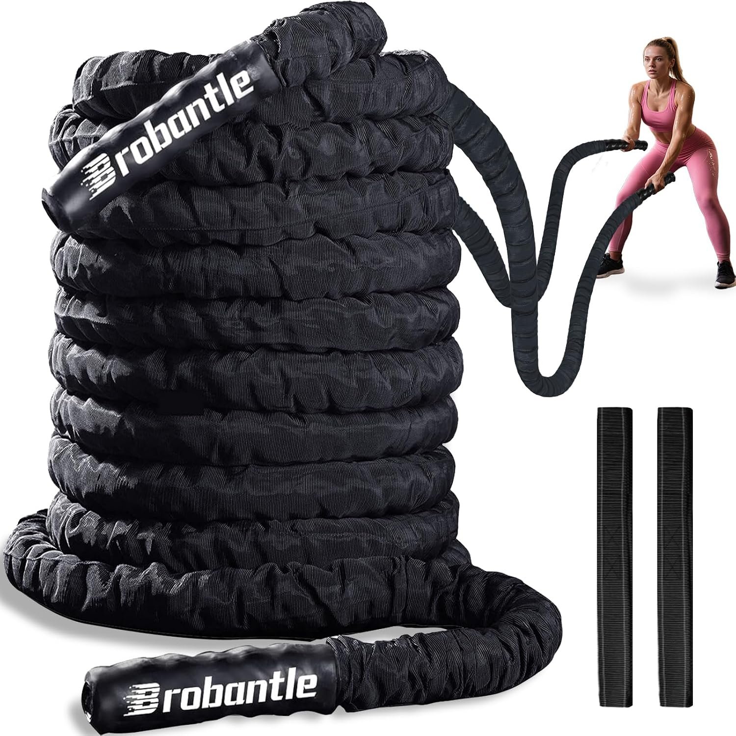 Battle Rope 1/1.26/1.5/2 Inch Diameter,Pink 30FT/40FT/50FT Exercise Workout Ropes for Home Gym Heavy Weighted Training Rope for Working Out