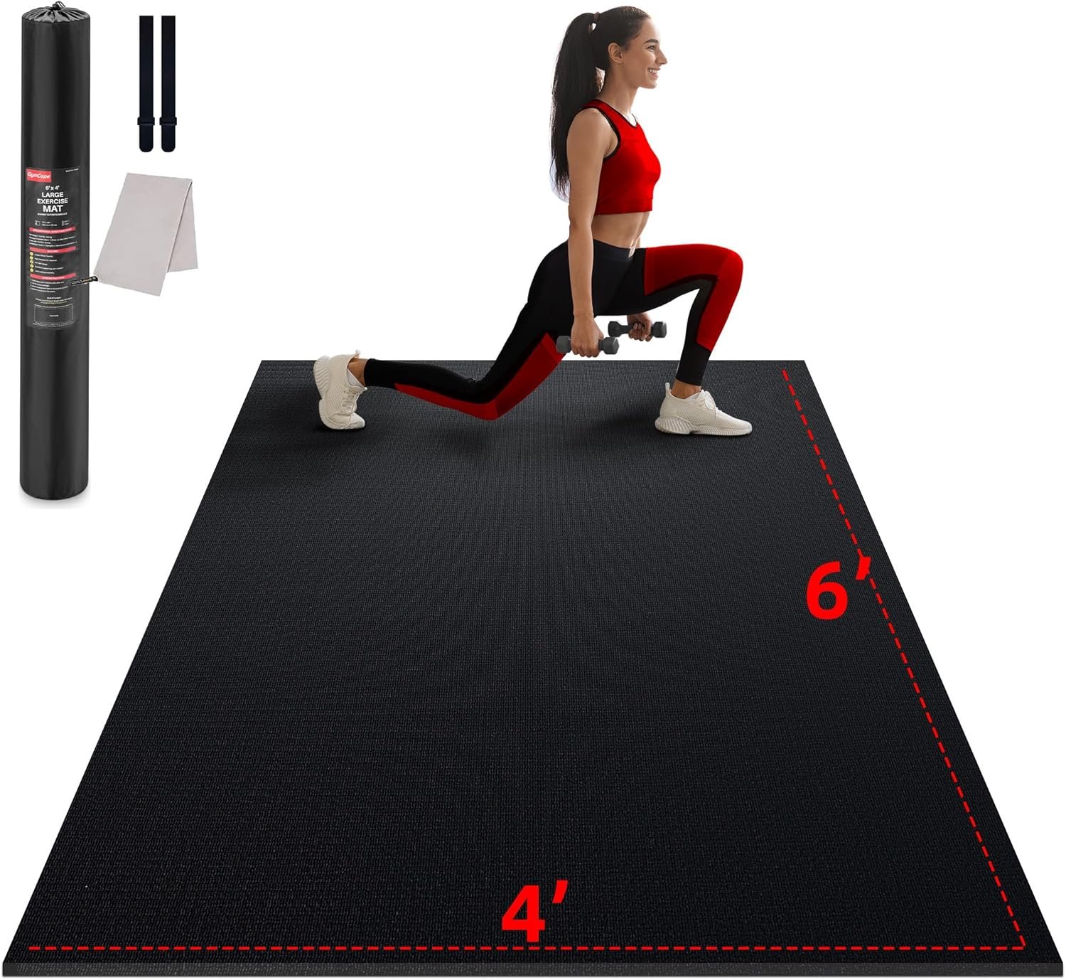 GymCope Large Exercise Mat for Home Workout,12‘x6’/10’x6’/9’x6’/8’x6’/7’x5’/6’x4′ (7mm) Extra Thick Workout Mat, High-Density Gym Mat for Cardio, Jump Rope, MMA, Weights (Shoe-Friendly)