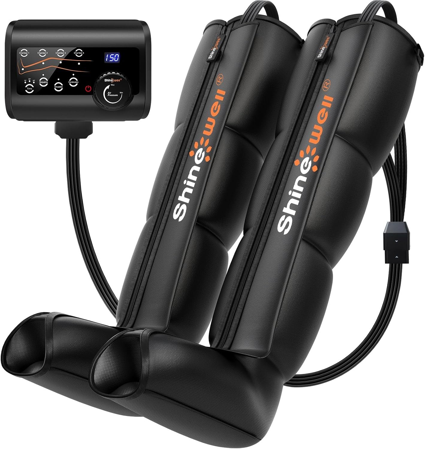 SHINE WELL Leg Recovery Compression System, Professional Foot and Leg Air Compression Boots, Sequential Device for Massage Therapy, Fast Recovery & Improved Circulation for Athletes & Gym (Medium)