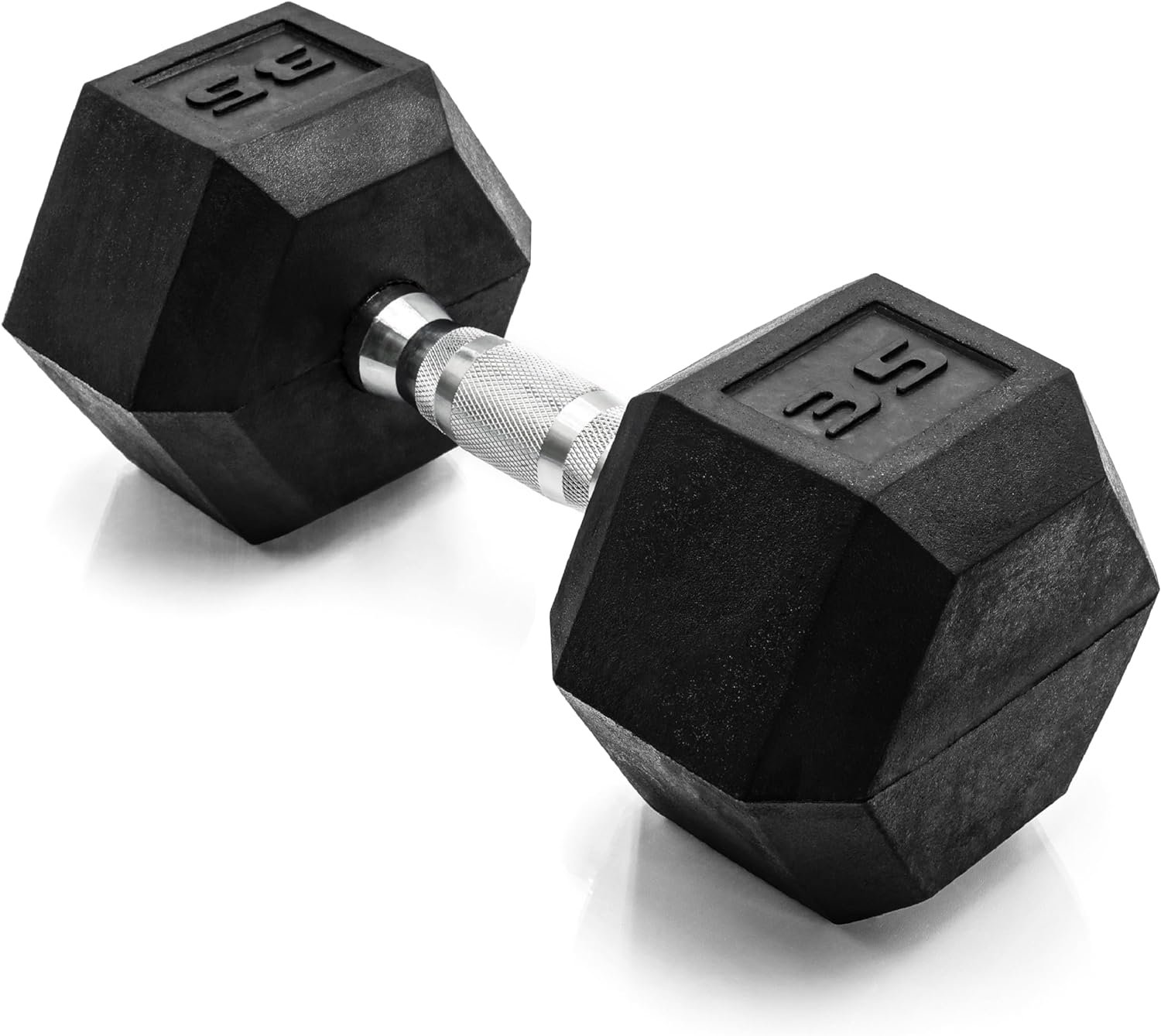 CAP Rubber Coated Dumbbell Weights, Free Weights for Home Gym Strength Training, Anti-Roll Hex Dumbbells with Black, Chrome & Comfort Grip Handles, Singles