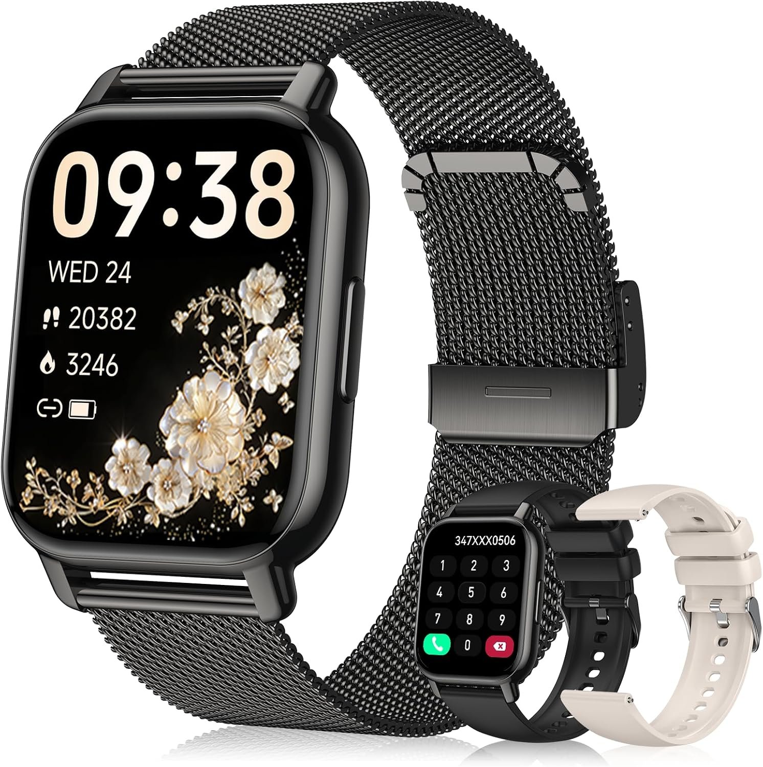 Smart Watch for Women (3 Bands), 1.85” HD Fitness Tracker with Bluetooth Calls, IPX8 Waterproof Smartwatch for Android iPhone, 112+ Sport Modes, Heart Rate & Breathing Rate Sleep Monitor, Black