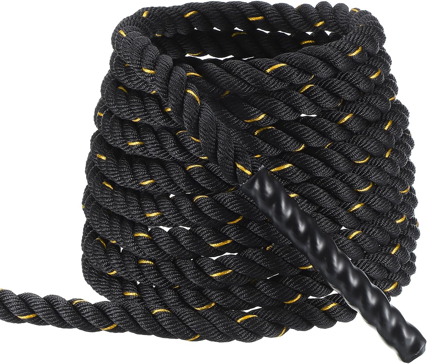 MECCANIXITY Battle Rope 20ft x 1 Inch Polyester Workout Rope Heavy Fitness Exercise Rope for Strength Training Home Gym Muscle Building, Black Yellow