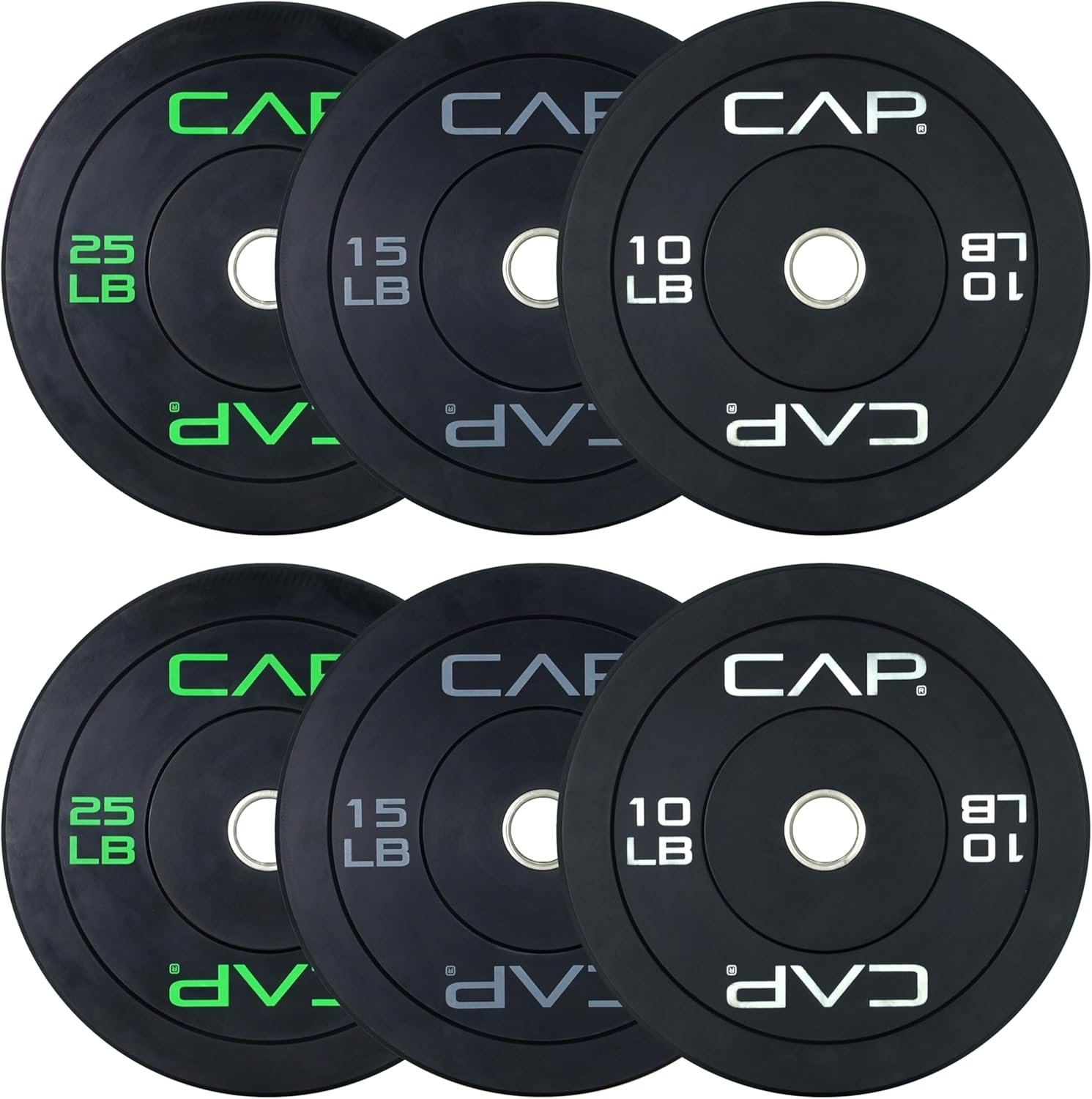 CAP 2-inch Olympic Bumper Plate Weight Set | 100-370 lbs | Multiple Colors | Storage Rack Optional