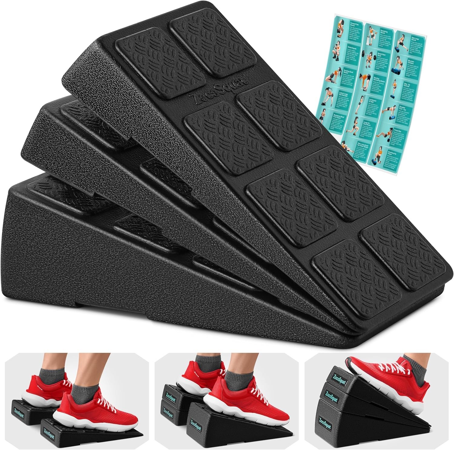 Squat Wedge Block Set of 3/5 – 960 LBS Capacity – Slant Board for Calf Stretching with 5 Stackable Angles – Calf Stretcher Slant Board – Workout Equipment – EPP Material for Exercise Equipment & Physical Therapy